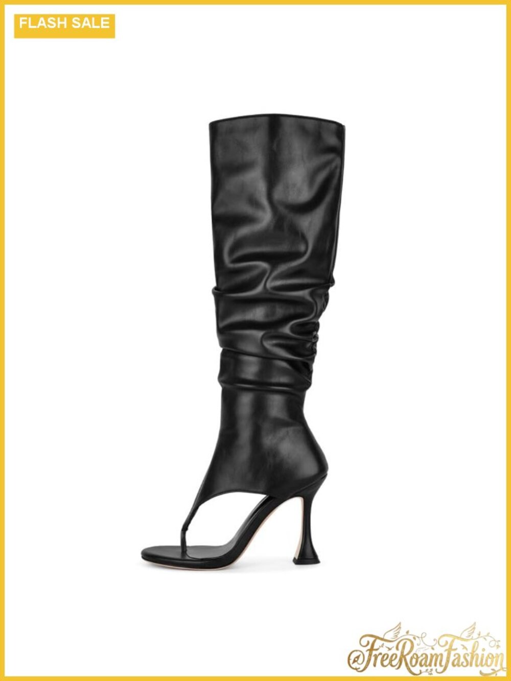 Faux Leather Knee-High Peep Toe Stiletto Heel Slouchy Boots